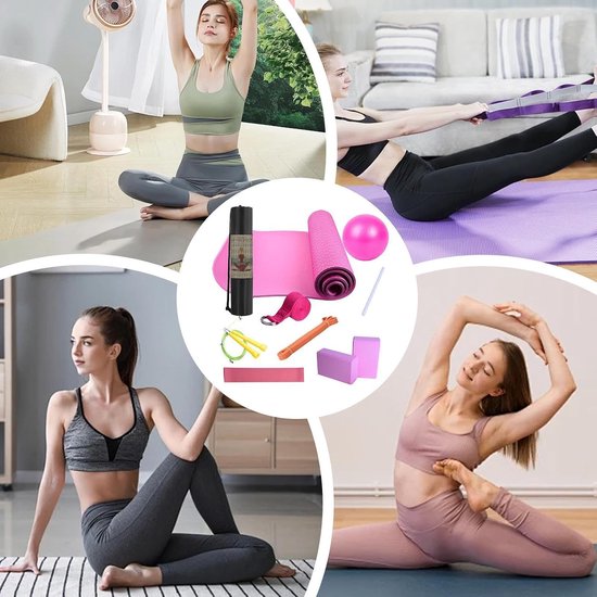 Yoga Set - Thuis Training - Holistische Training - Complete Kit - 183x61cm Mat - Roze — afbeelding 5