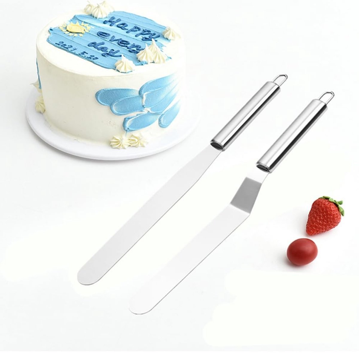 Dailygoods- Taartspatel 32,5 cm - Roestvrij Staal - Gebogen/Rechte Spatel - Multifunctioneel - Taartdecoratie - Perfect voor IJsdesserts - Gebakspatel