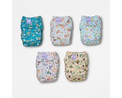 Set van 5 herbruikbare luiers in Wild Life-motief
