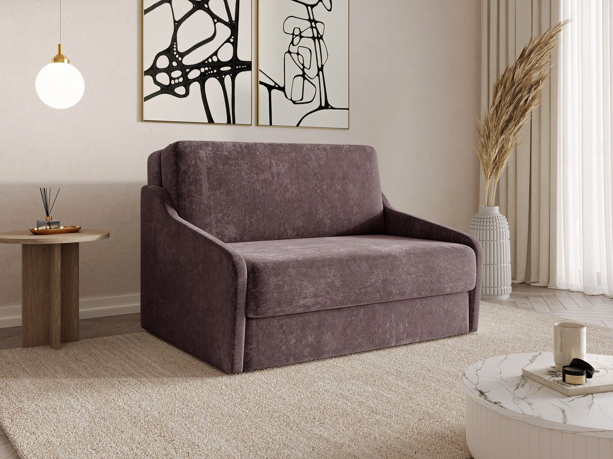 AJE Meubles B.V. FLY 120 - Slaapbank - Compact en Multifunctioneel - 135 x 115 x 90 cm - Eenvoudig Uitklapbaar & Decoratieve Stiksels - Pruim (VIBE 69)