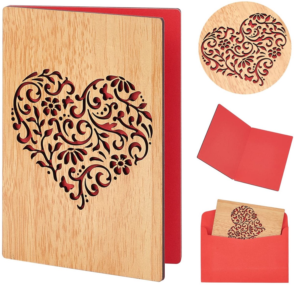 Dailygoods - Houten Wenskaart - Hartvorm - Handgemaakt - 11,5 cm x 15 cm - Perfect voor Verjaardagen - Uniek Geschenk - Voor Moederdag en Valentijnsdag