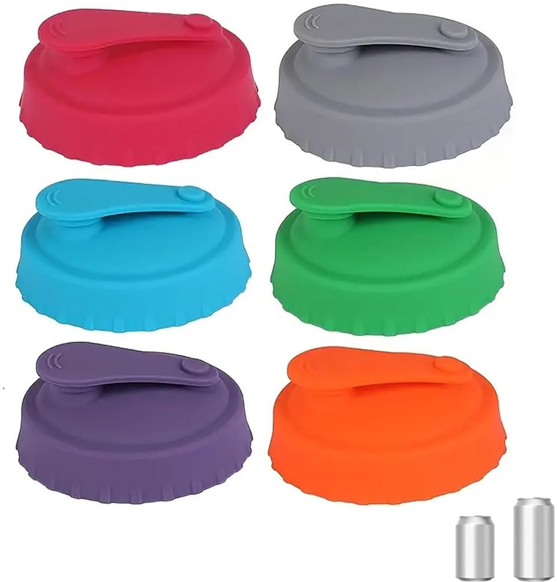 Dailygoods- Siliconen Deksel Rekbaar - Herbruikbare Blikjes - Voedselveilige Siliconen - 6 Kleuren - Geschikt voor Drankblikjes - Hoogte 1 cm - Drankdeksel