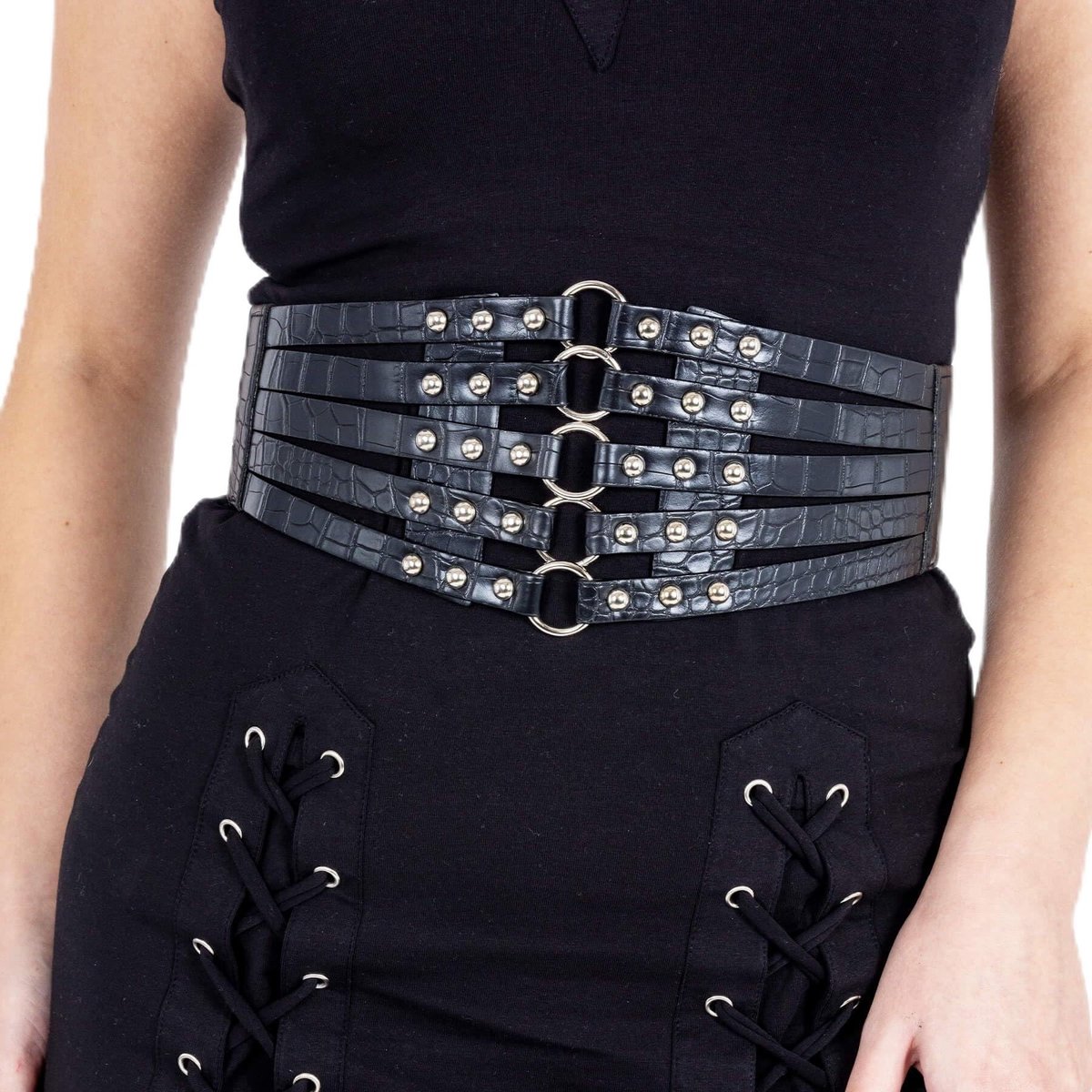 Dailygoods- Stud Riem Veganistisch Leer - Zwart - Eén Maat - Duurzaam - Stijlvol - Ideaal voor Feestjes/Cosplay