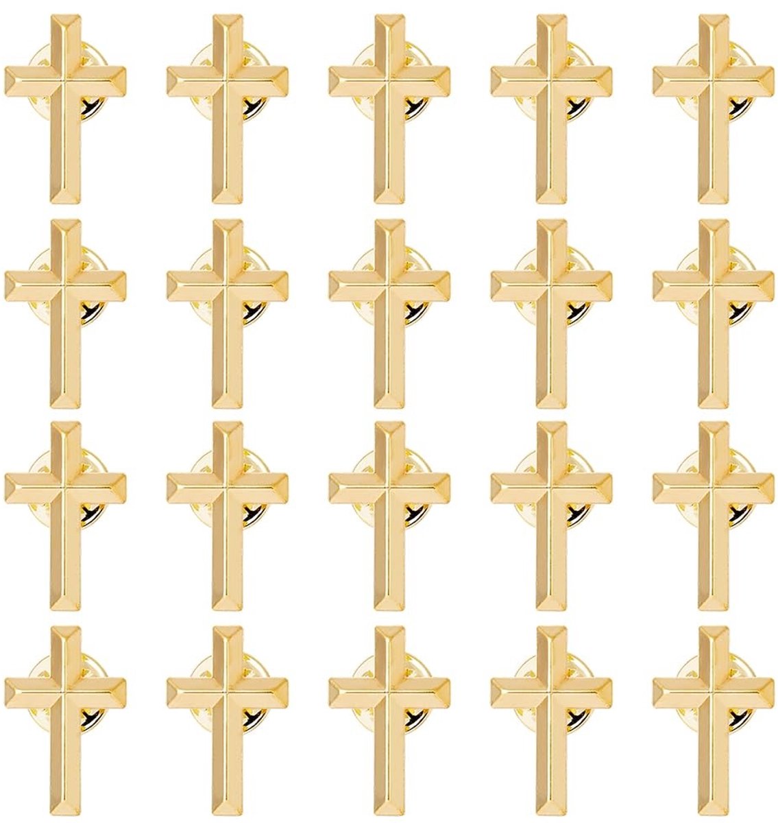 Dailygoods- Kruisbroche 20 Stuks - Religieuze Kruisbroches - Klasiek Design - 25 x 16 mm - Duurzaam Legeringsmateriaal - Perfect voor Kerkelijke Activiteiten - Reversspeld