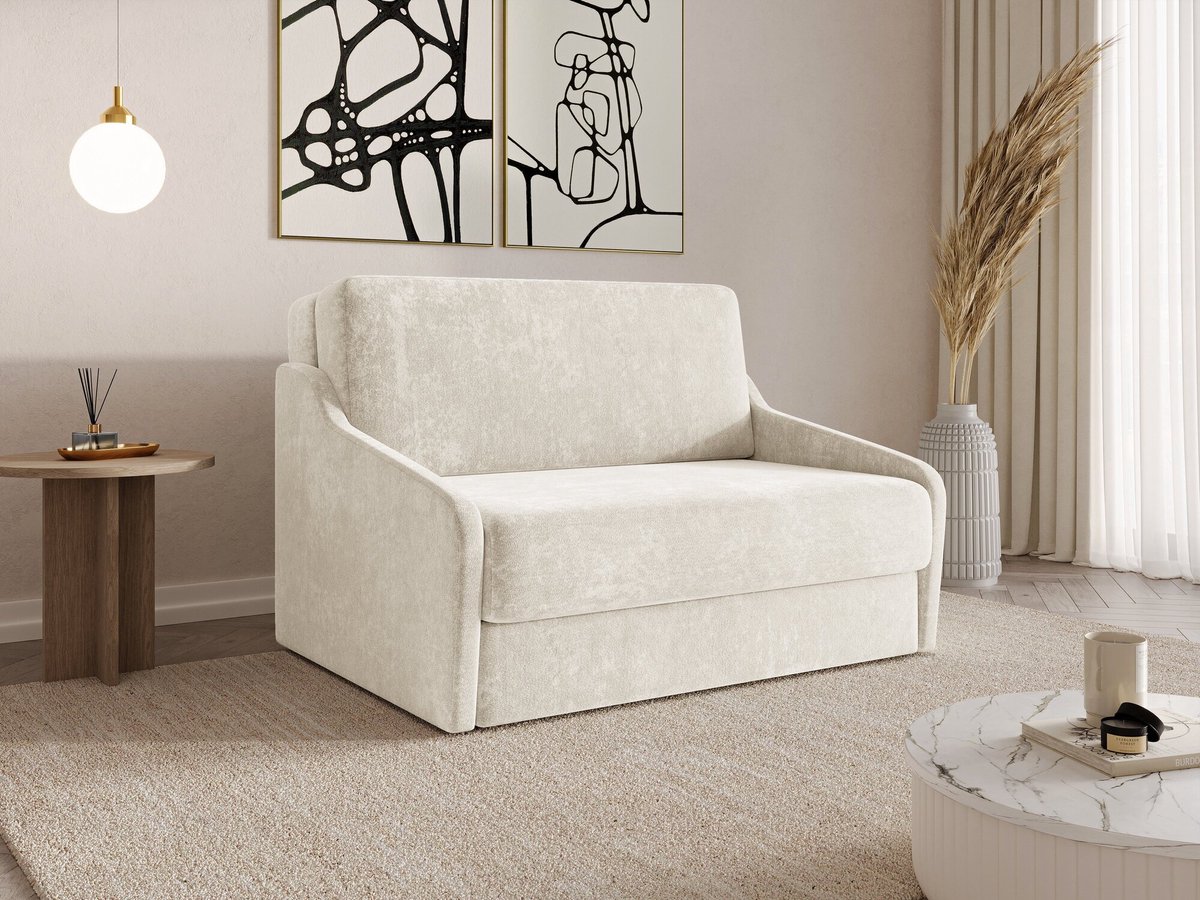 AJE Meubles B.V. FLY 120 - Slaapbank - Compact en Multifunctioneel - 135 x 115 x 90 cm - Eenvoudig Uitklapbaar & Decoratieve Stiksels - Crème (VIBE 03)