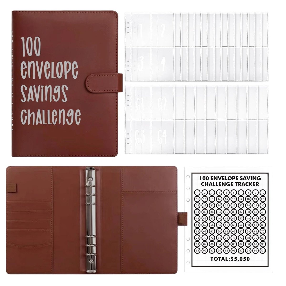 Dailygoods- Spaarboek - Hoogwaardig kunstleer - 100 Enveloppen - Budgetplanner - Geldbesparende map - Waterdicht - Flexibel ontwerp - Budgetboek