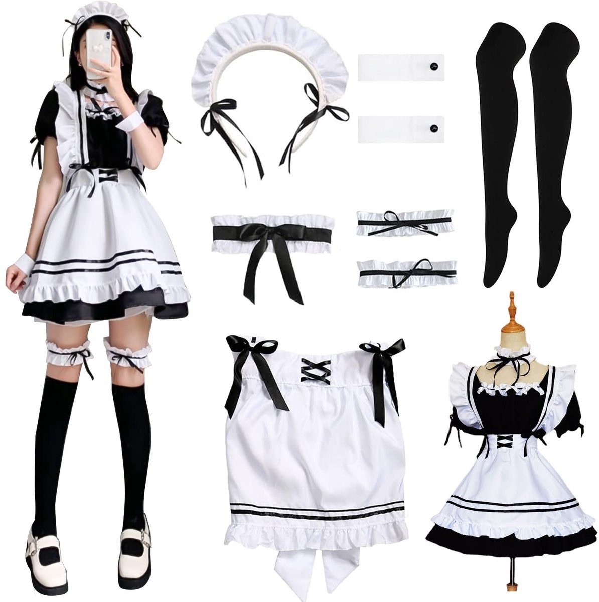 Dailygoods- Cosplay Kostuum Schattige Meid - Cosplay Pak - Heren Kostuum - Kostuum Volwassenen - Kostuum Carnaval - Inclusief Hoofddeksel en Kousen