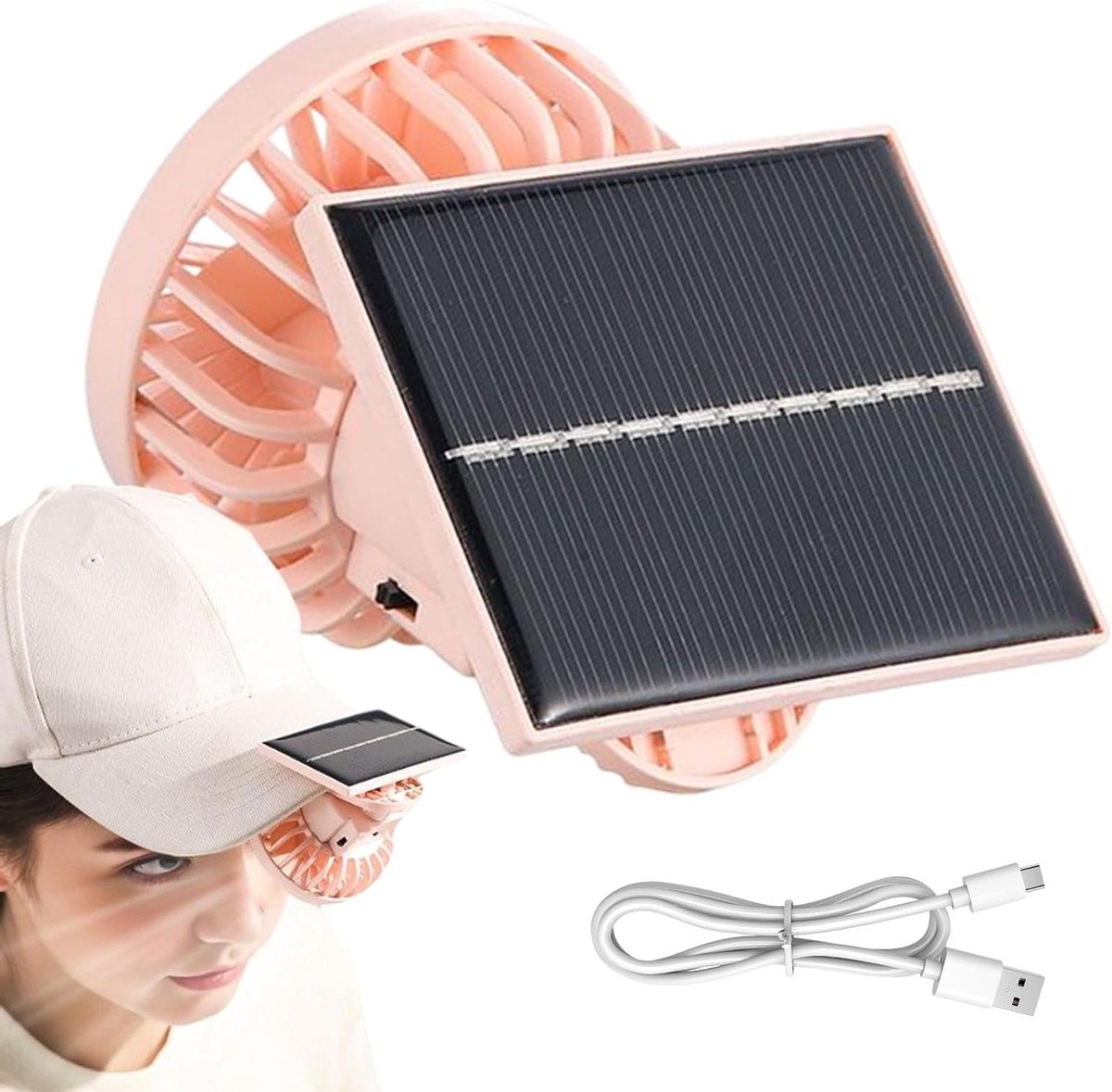 Clipventilator Oplaadbaar - Draagbare Ventilator - Persoonlijke Koeling - Zonne-energie en USB - 7.5 x 7.5 x 7.5 cm - Roze