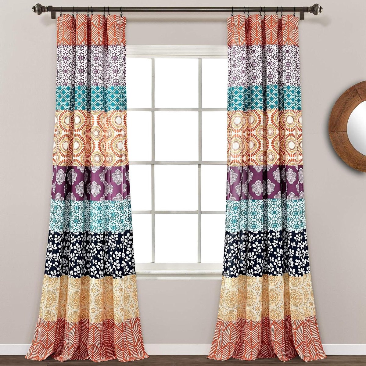 Raamgordijn Panelen - Gordijnstof Raambekleding - Woonkamer Decoratie - Gestreept Boheemse Stijl - 132x132 cm - Fuchsia & Oranje