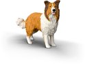 Speelgoed collie met oranje, witte en bruine vacht.