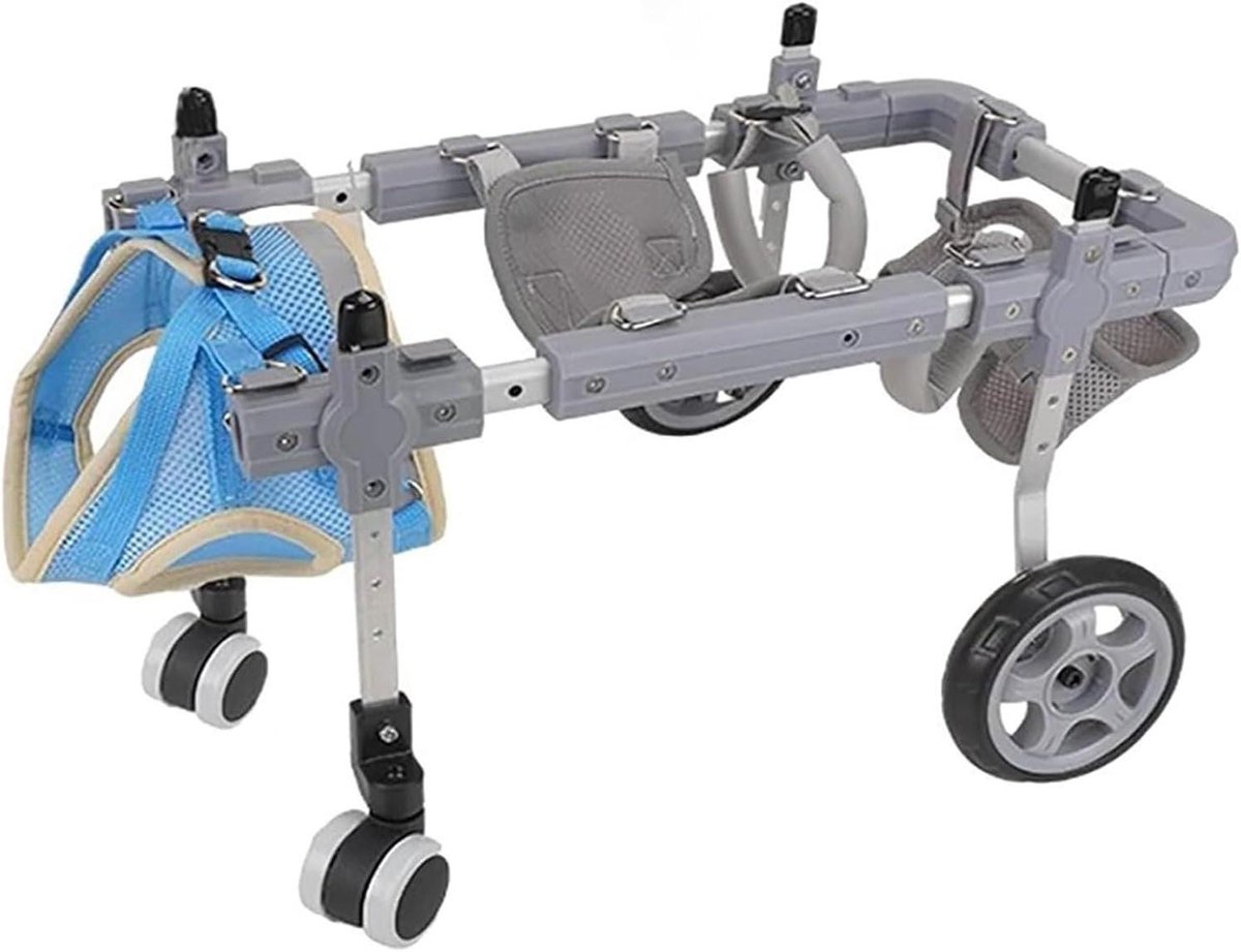 Hondenrolstoel 4 wielen - Huisdier mobiliteitshulp - Revalidatie Honden - Verstelbaar Aluminium Frame - Maat XS - Grijs