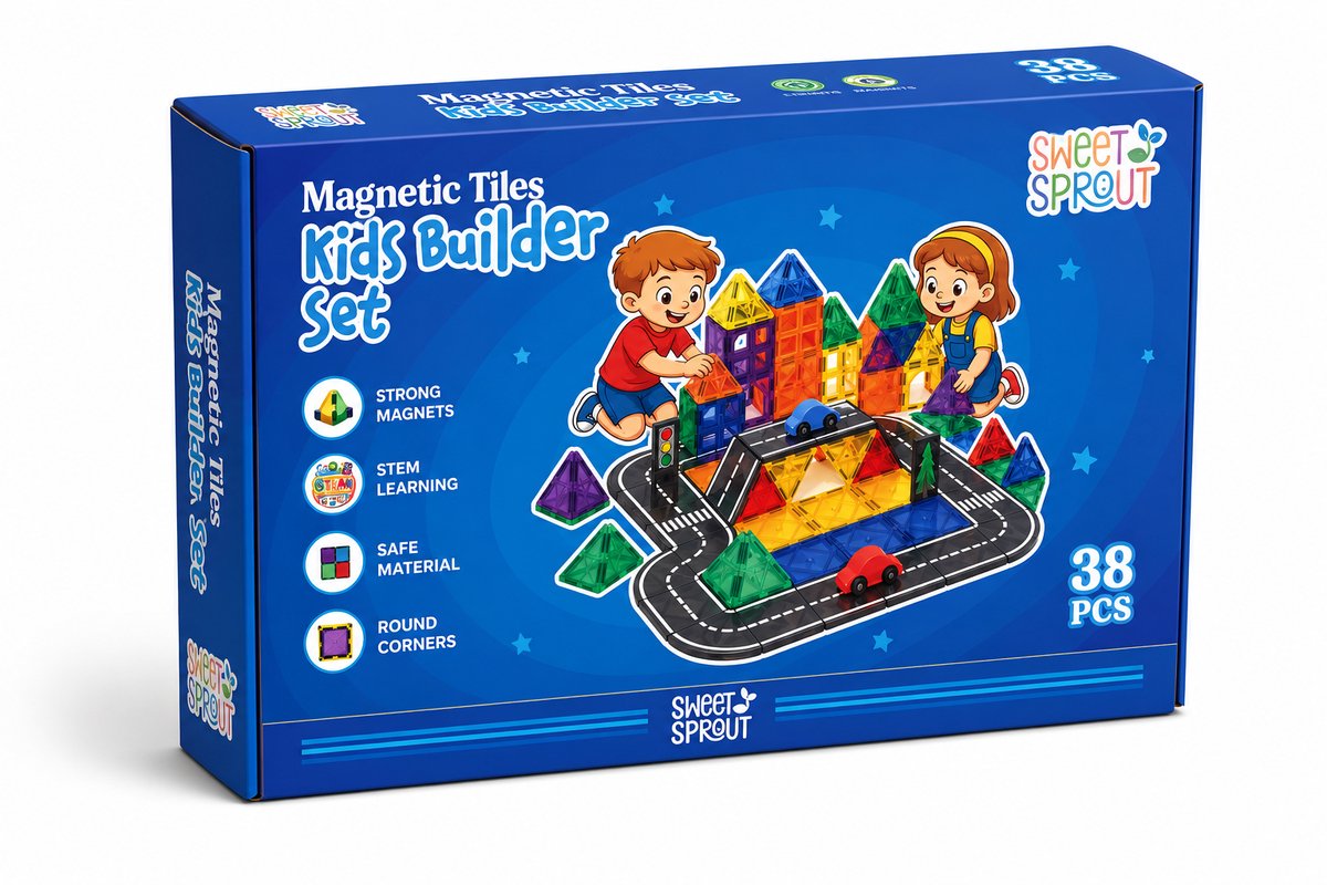 Sweet Sprout Magnetic Tiles - 38pcs - Racebaan + tiles