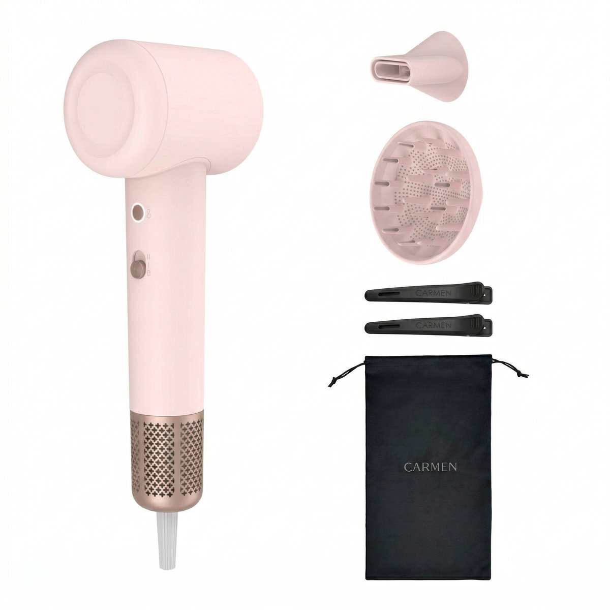 Carmen CHD1630P - Föhn - Haardroger - Föhn met diffuser - 3 warmtestanden - Warm koud functie - Roze