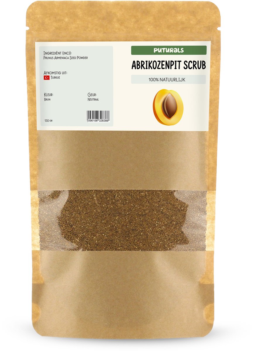 Puturals Gezichtsscrub 100 % Natuurlijk & Puur - 150gr - Gemaakt van Abrikozenpit en Rijk aan Vitamines A, C en E - Gezichtsscrub Vrouwen en Mannen - Geschikt als Scrub voor zowel Gezichtsreiniging als Lichaam