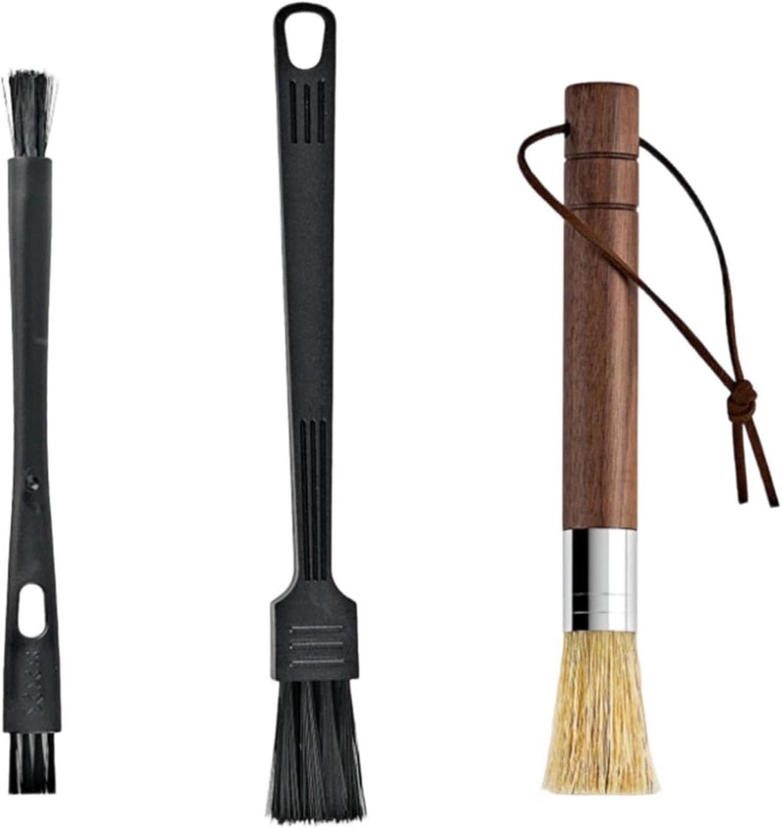 Koffiemolen Borstelset - Reinigingsborstels Koffie - Hygiënisch Koffie Zetten - Ergonomische Handgreep - 3-delige set - Houtkleur
