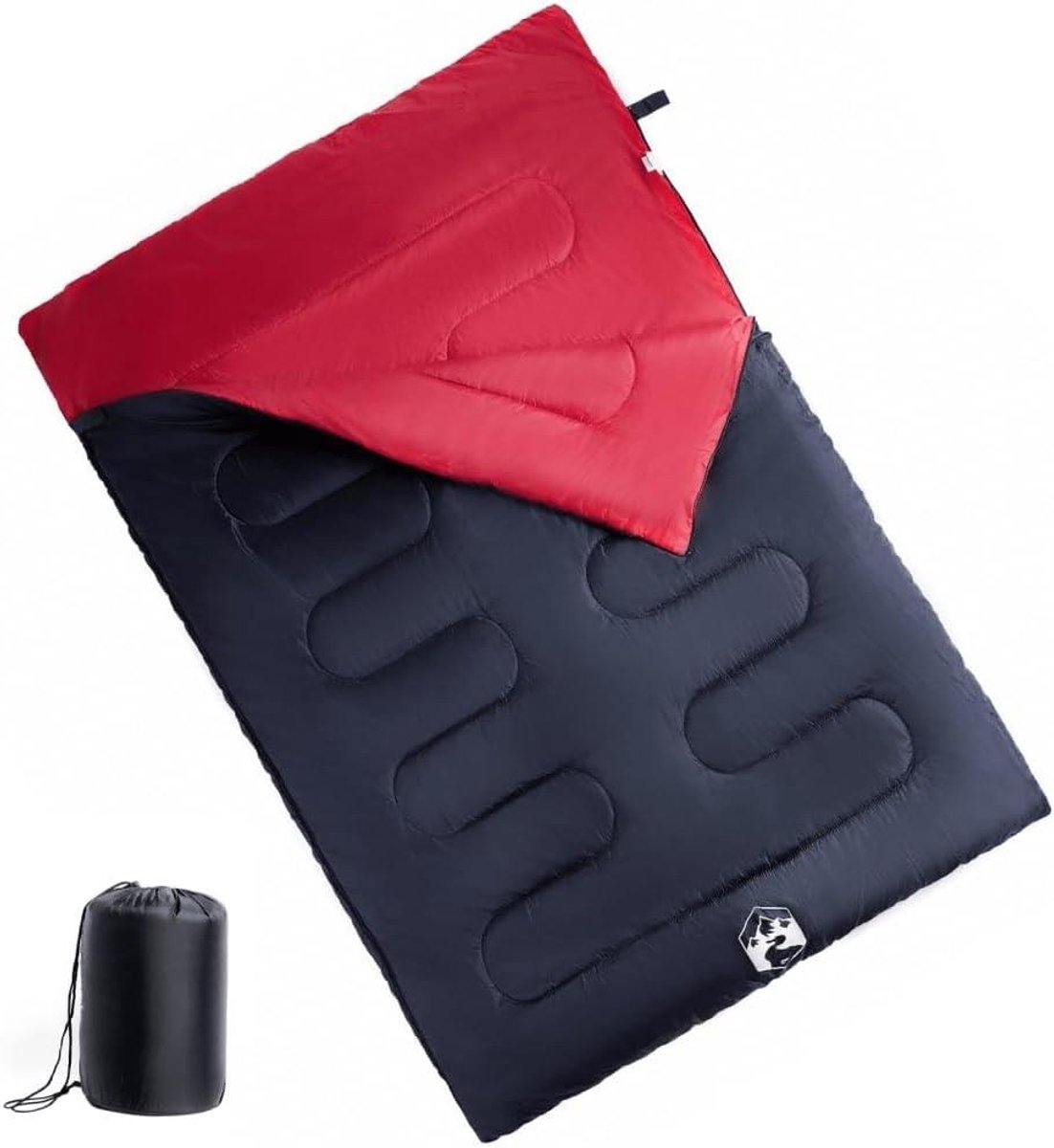 Dubbele Slaapzak - Kampeerslaapzak Koppel - Outdoor Kamperen - Inclusief 2 Kussens - 220 x 150 cm - Zwart en Rood