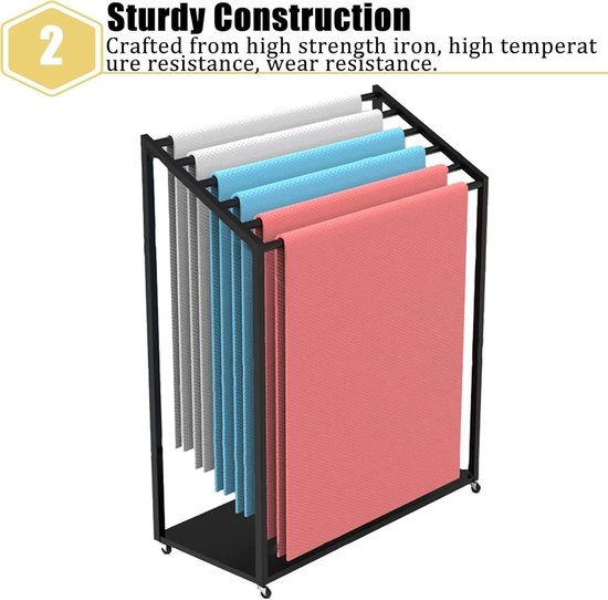 Yoga Mat Rek - Sportmat Organizer - Opbergen Yogamatten - Met Vergrendelbare Wielen - 85x40x120cm - Zwart — afbeelding 2