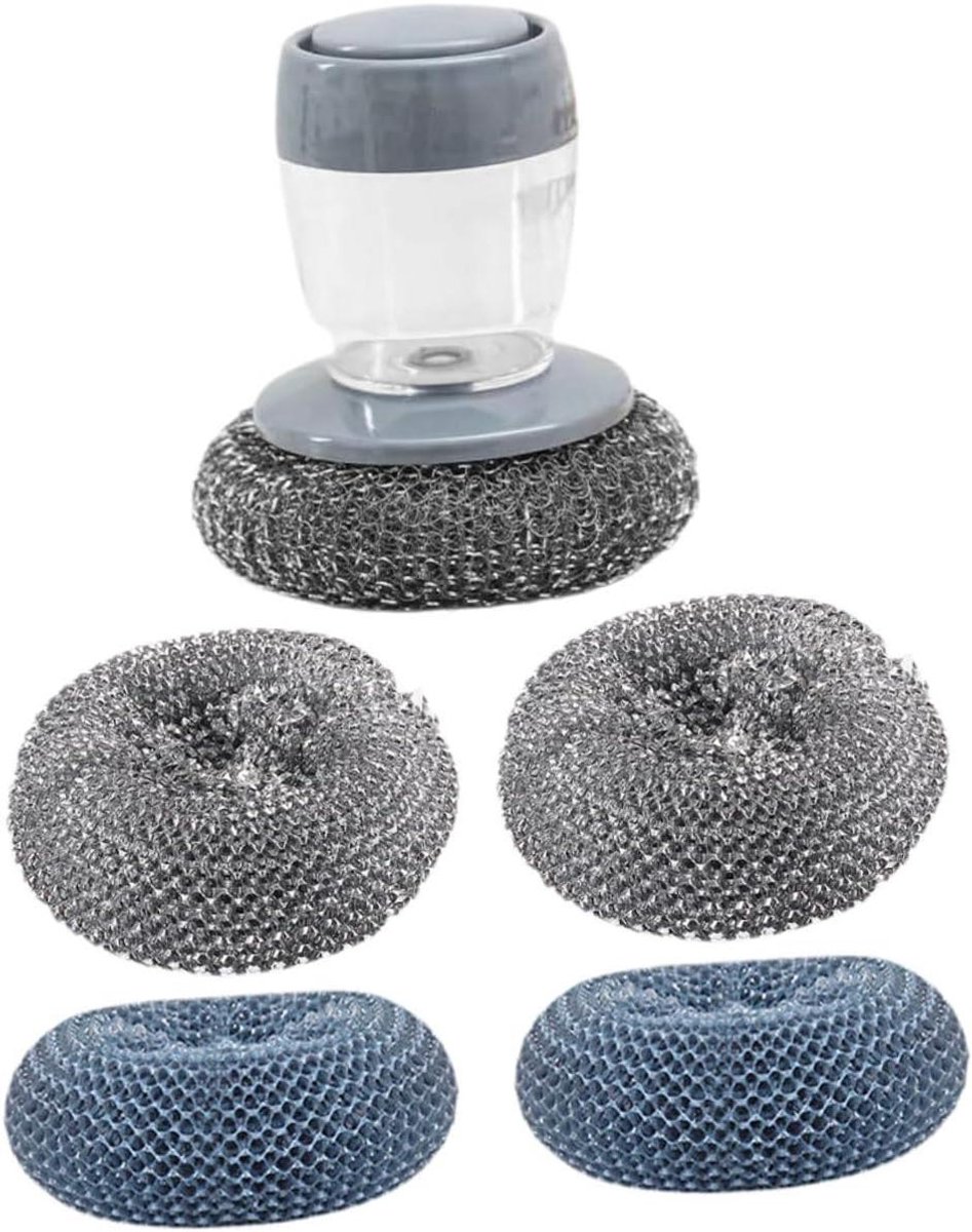 Keuken Schoonmaakborstel - Afwasborstel Zeepdispenser - Pannen Reinigen - Automatische Zeepdispenser - 10x9x9cm - Grijs
