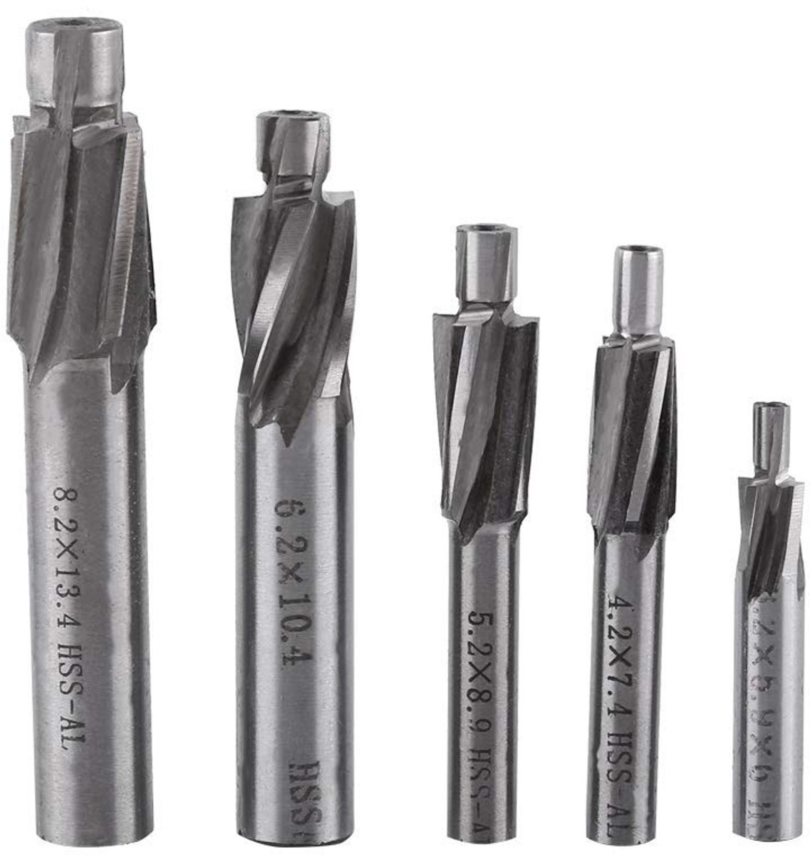 CNC Freesbit - Verzonken Eindfrees voor Sleufboren M3-M8, 4 Snijkanten, HSS-AL, Set van 5 Stuks