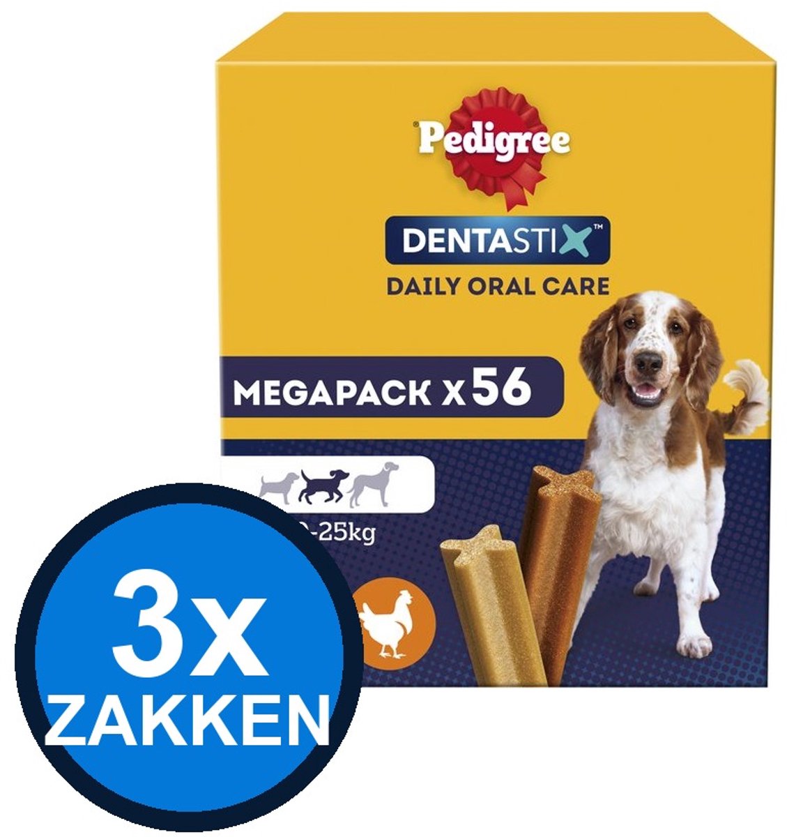 3x Pedigree - Dentastix Medium Multipack 56-pack - Hondenvoer Snacks - 1.44 kg