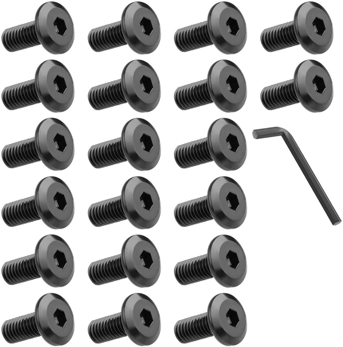 Set van 20 M8 Zwarte Hex Socket Schroeven van RVS, Compleet Draad, Inclusief Inbussleutel en Cylinder Schroeven