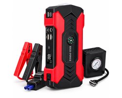 Gloovon® - Jumpstarter voor Auto & Motor - Jumpstarter Met Compressor - 12V - 7200 mAh - Starthulp - Noodverlichting - Startkabels - Compressor Bandenpomp - LED-scherm & Powerbank - Incl. Opbergkoffer - Noodpakket