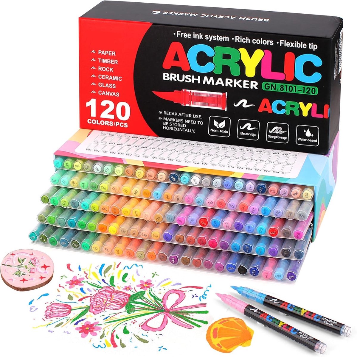 Acrylverfpennen Set - Multicolor - Flexibele Penseelpunt - Waterbasis Inkt - Voor Schilderen en Tekenen