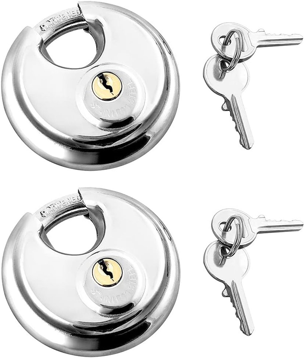 Robuuste 70mm Hangslot met RVS Beugel - Weerbestendige Disc Lock met Zwarte Rubber Buitenlaag en 2 Sleutels - Veiligheid, Duurzaamheid en Bescherming