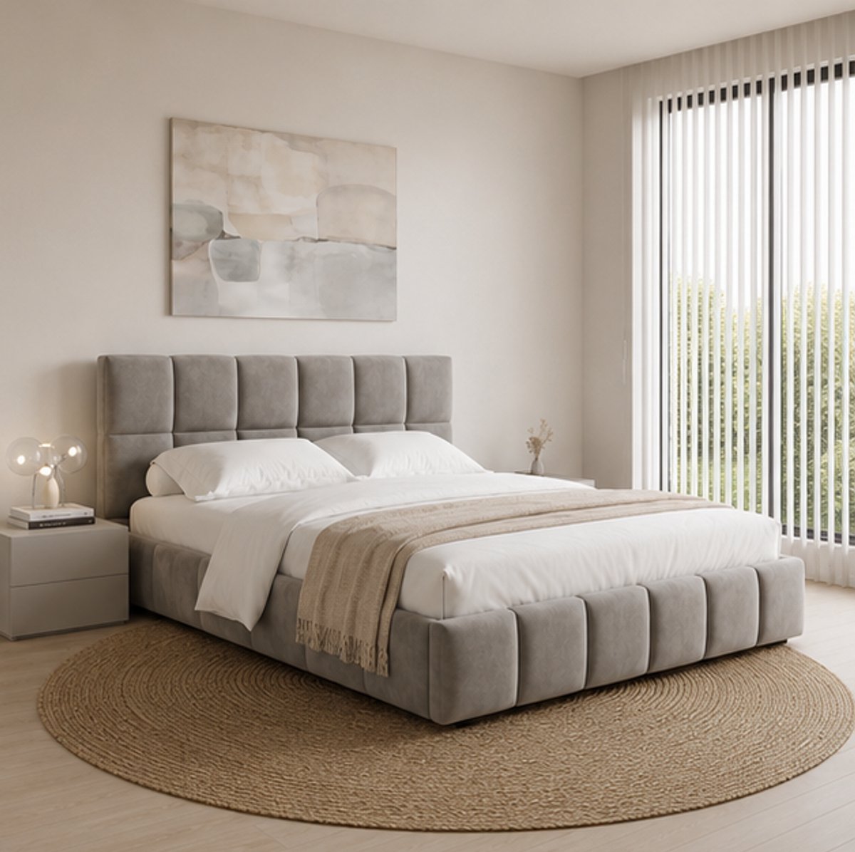 Gestoffeerd Bed 180x200 cm met Lattenbodem en Gevoerd Hoofdbord – NovihomeStore