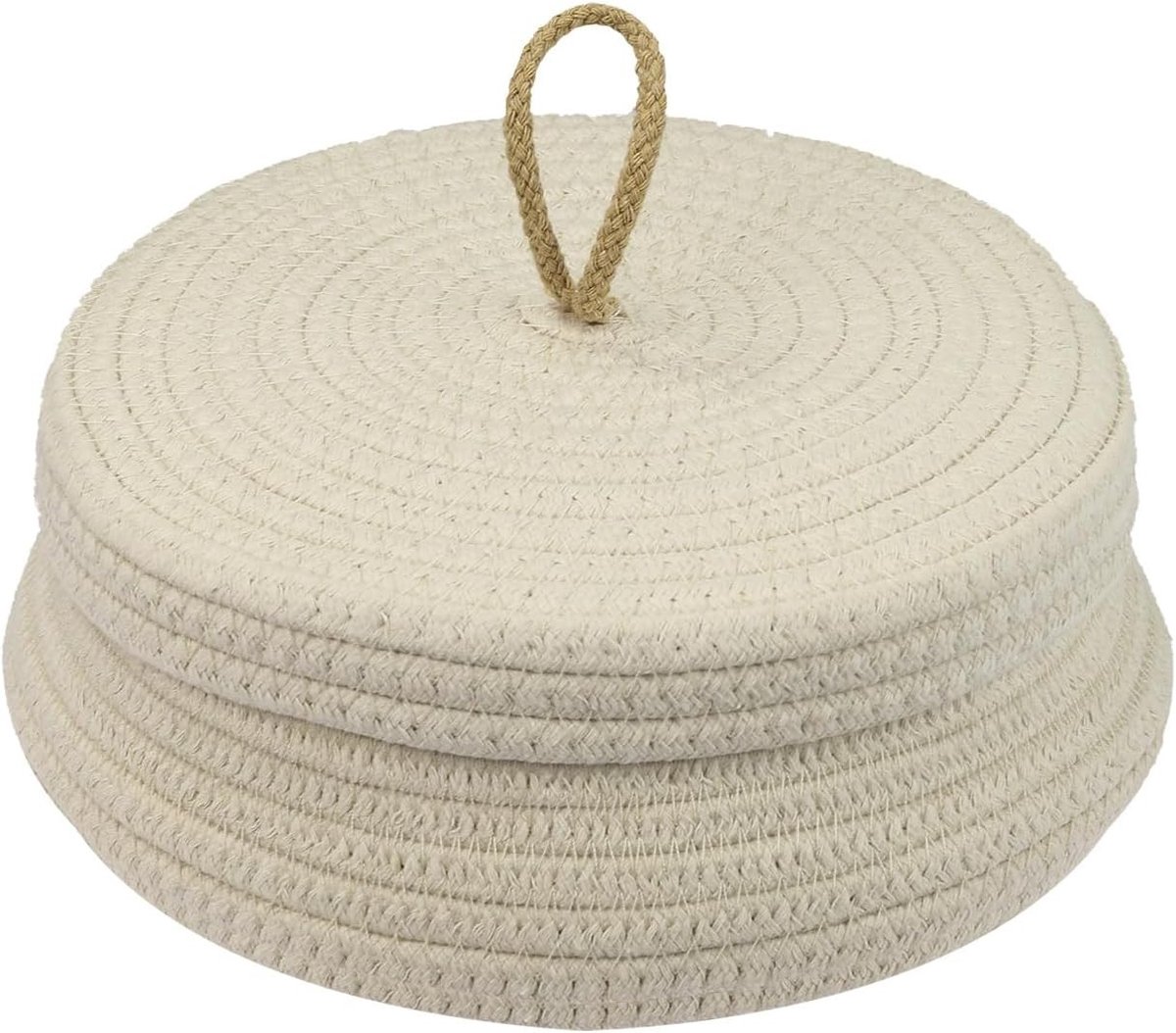 Ronde Badkameropbergmand met Deksel van Katoen 25.5 x 11.5cm in Crème voor Organisatie en Decoratie