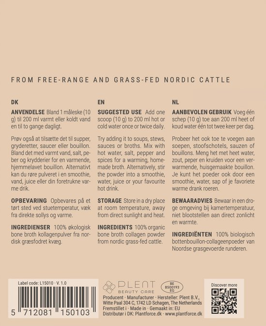 Instructies voor 100% biologisch bottenbouillon collageenpoeder van Scandinavische runderen.