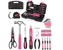 JOYNEXTBUY - 39-delige Gereedschapskoffer Roze - Gereedschapset met Hamer, Schroevendraaiers en Doppenset - Voor Reparaties DIY