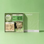 Loofy's geschenkset: Mojito Body Bar, Body Lotion, Loofah Lichaamsscrub en waszak.