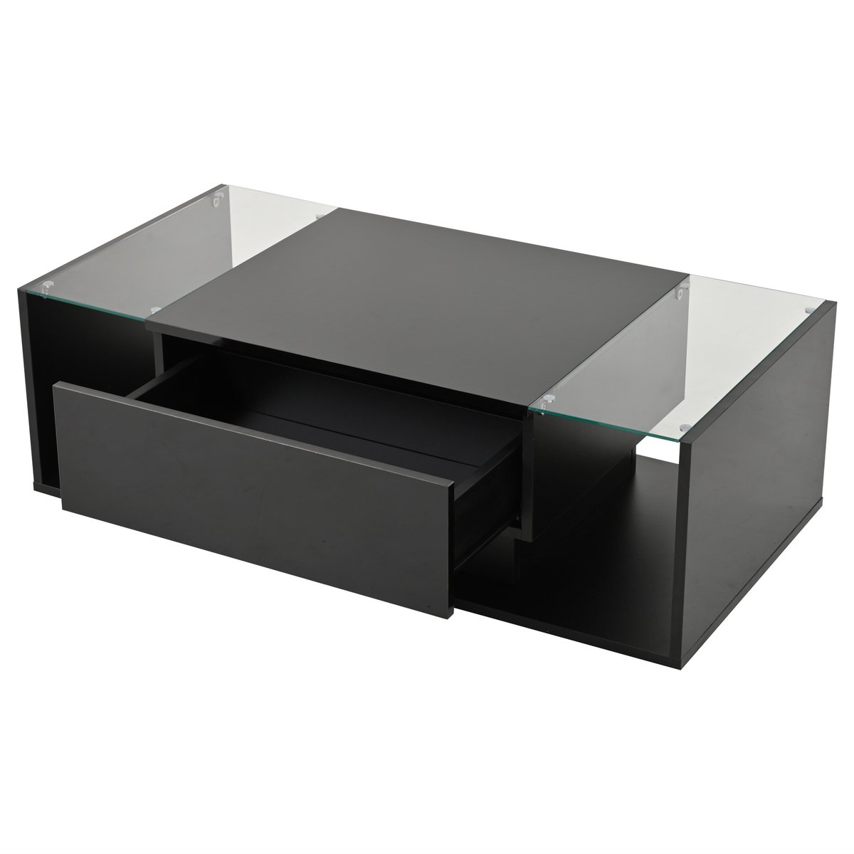 Salontafel (100 x 50 x 31 cm) met 1 Lade en ledstrip - Bijzettafel met Gehard Glas - Hoogg