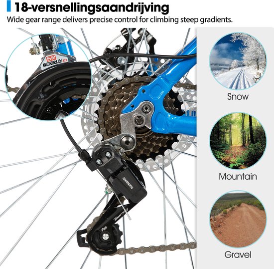 HILAND Mountainbike - 27 Inch - 18 Versnellingen - Mechanische Schijfremmen - Verende Voorvork - MTB voor Heren & Dames van Hiland — afbeelding 5
