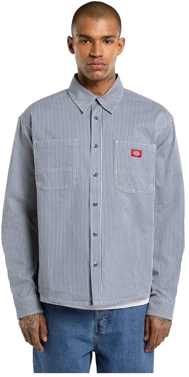 Dickies Hickory Work Overhemd Met Lange Mouwen M Man Retro Indigo
