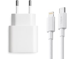 Unieke iPhone Snellader met Lightning kabel - USB C adapter en USB C naar Lightning oplaadkabel 1 meter - geschikt voor Apple iPhone 14 / 13 / 12 / 11 – Fast Charger - wit - WiseQ