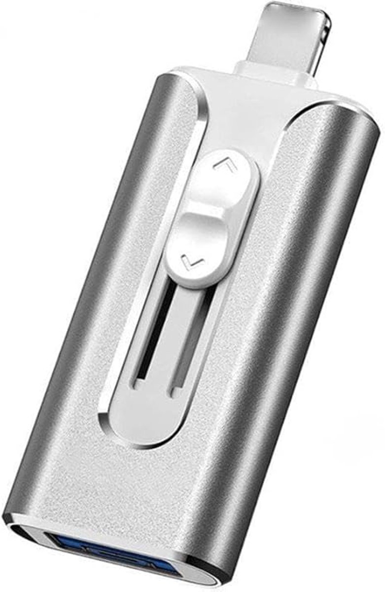 Geschikt voor pc, iPhone en Android-telefoons - USB 3.0 4-in-1 - USB-C - Mini-USB-interface - Flashdrive - Geheugenuitbreiding Geschikt voor telefoons - Zilver - 512 GB