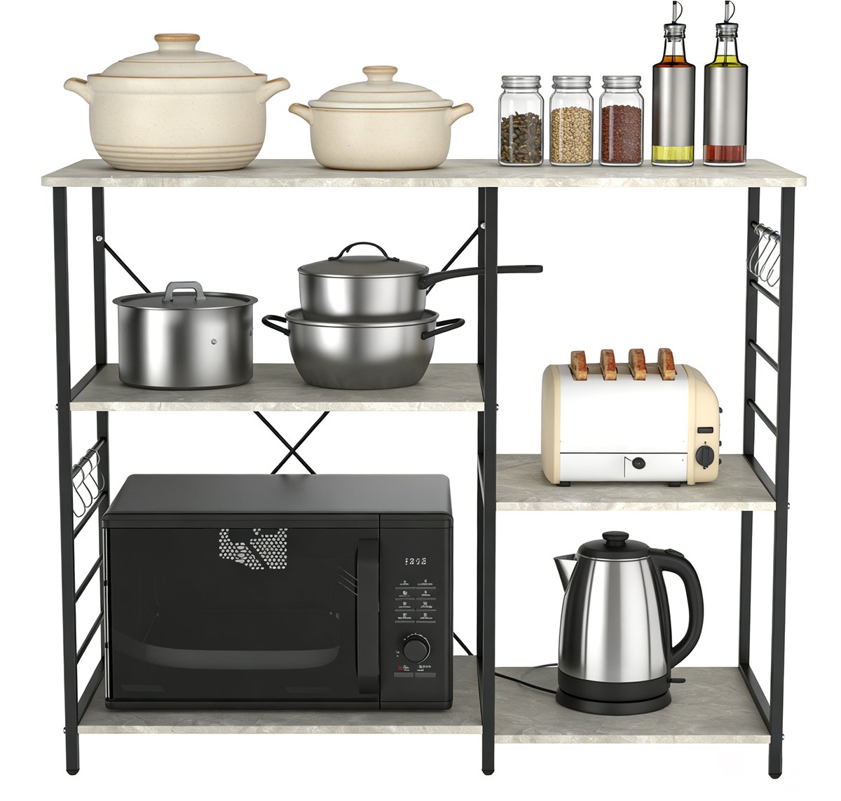 PIPIPOXER Keukenrek-Keukenkast – Keukenrek Staand-Magnetronkast – Organizer-Keuken Opslag - Keuken Organizer-Keukenmeubels-Apothekerskasten- Industrieel-Metaal – Hout-90x39x82cm-Grijs en zwart
