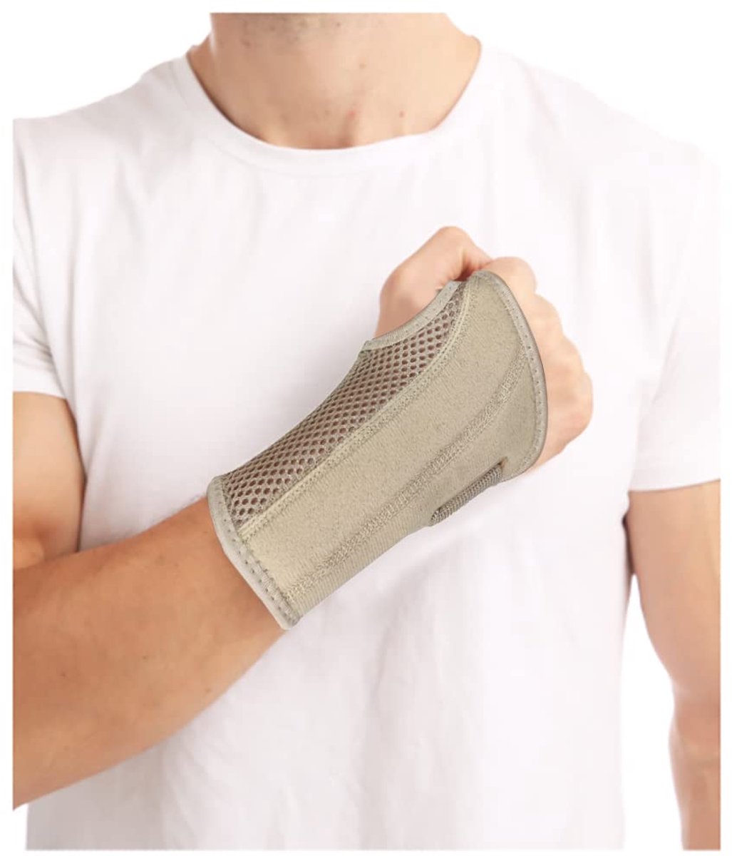 Polsbrace Links - Maat S/M - Elastische Polsondersteuning - Zacht & Comfortabel - Voor Carpaal Tunnel Syndroom, Peesontsteking, Verstuiking & Artritis - Beige