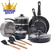 COOCK_Poêle de cuisson_Ensemble de poêles_Électrique_Induction_Gas_Céramique_Poêle satinée_Ustensiles de cuisine_Poêle à frire_noir