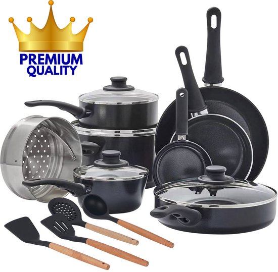 COOCK_Poêle de cuisson_Ensemble de poêles_Électrique_Induction_Gas_Céramique_Poêle satinée_Ustensiles de cuisine_Poêle à frire_noir
