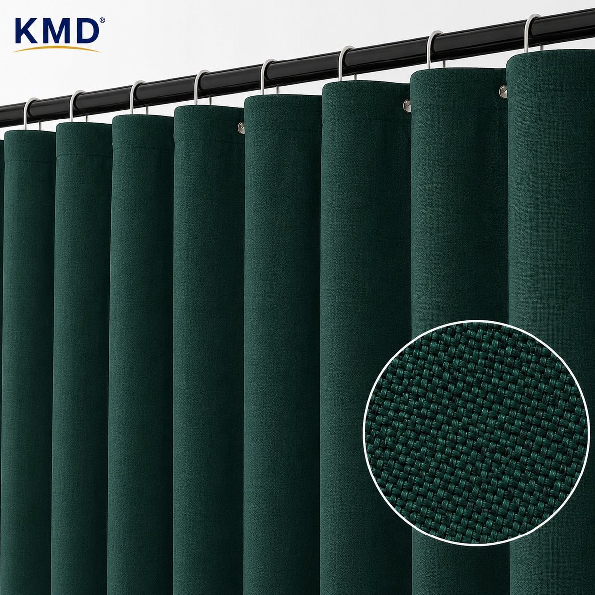 KMD Linnen structuur douchegordijn 100x200 cm donkergroen waterdicht antischimmel wasbaar met 6 ringen