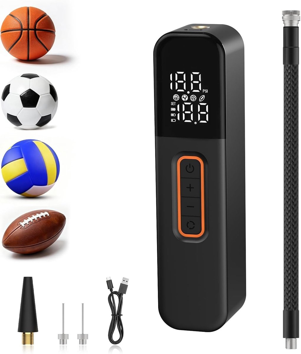 Elektrische Balpomp - Draagbaar - Intelligente Drukherkenning - Digitale Manometer - Voor Sportballen