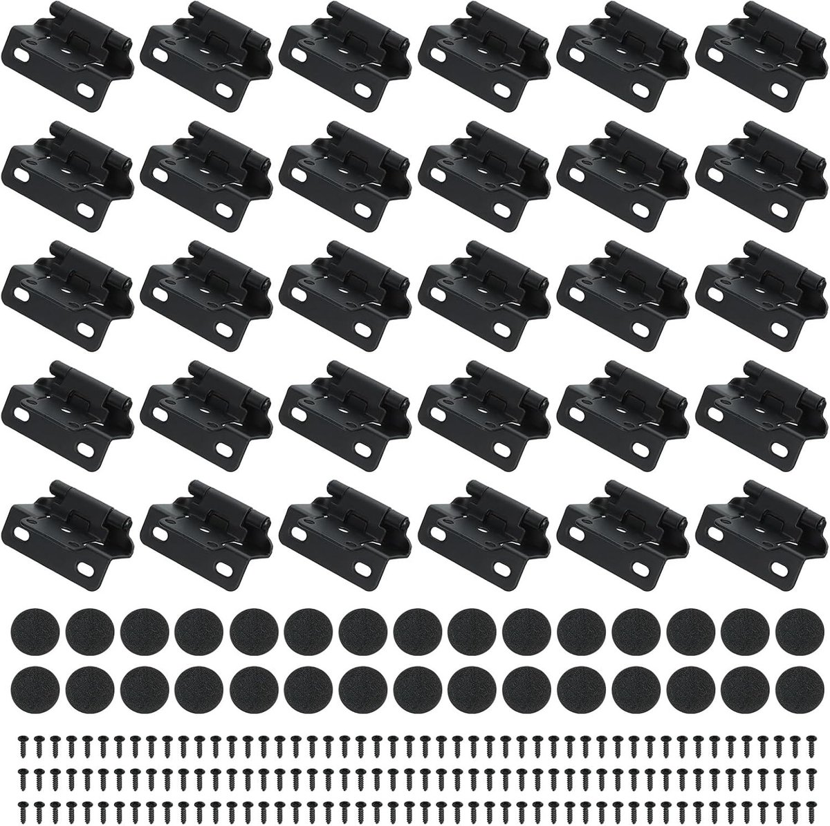 Zelfsluitende kastscharnieren semi-overlay 1/2 inch, 60 stuks voor keuken en badkamer, zwart, perfect voor meubels en kastdeuren, inclusief schroeven