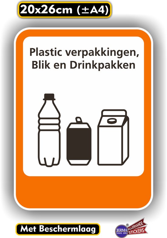 Plasticverpakking, Blik, Drinkpakken pictogram sticker.