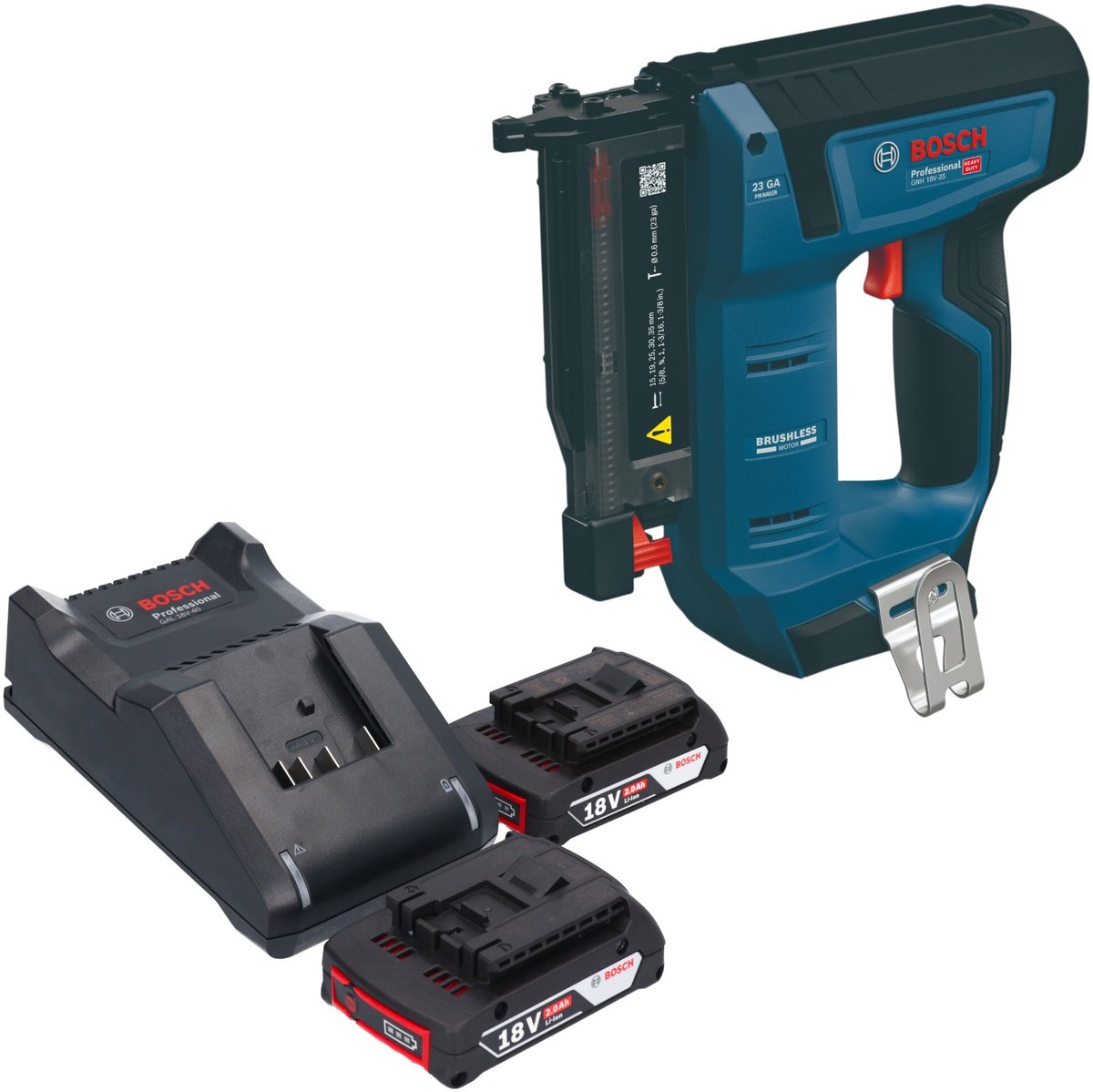 Bosch GNH 18V-35 accu-houtspijkermachine 18 V 0,6 x 15 - 35 mm borstelloos + 2x accu 2,0 Ah + oplader