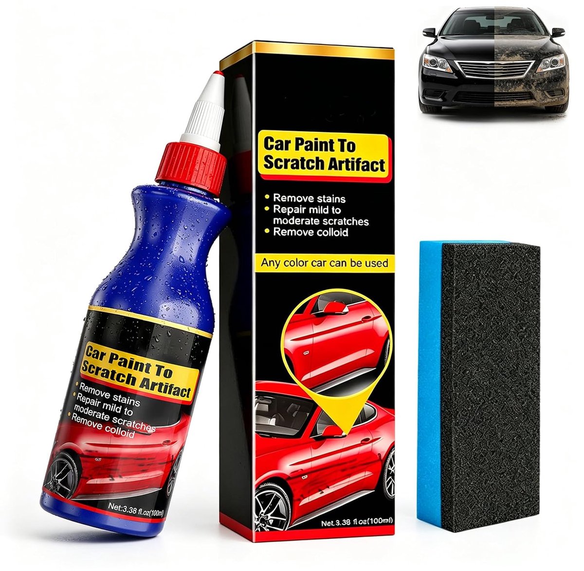 Thijox - Krasverwijderaar Auto, Scratch Remover Wax voor Autolak, Snelle Reparatie Paste met Spons & Doek, Polijstpasta voor Microkrassen en Lichte Kr