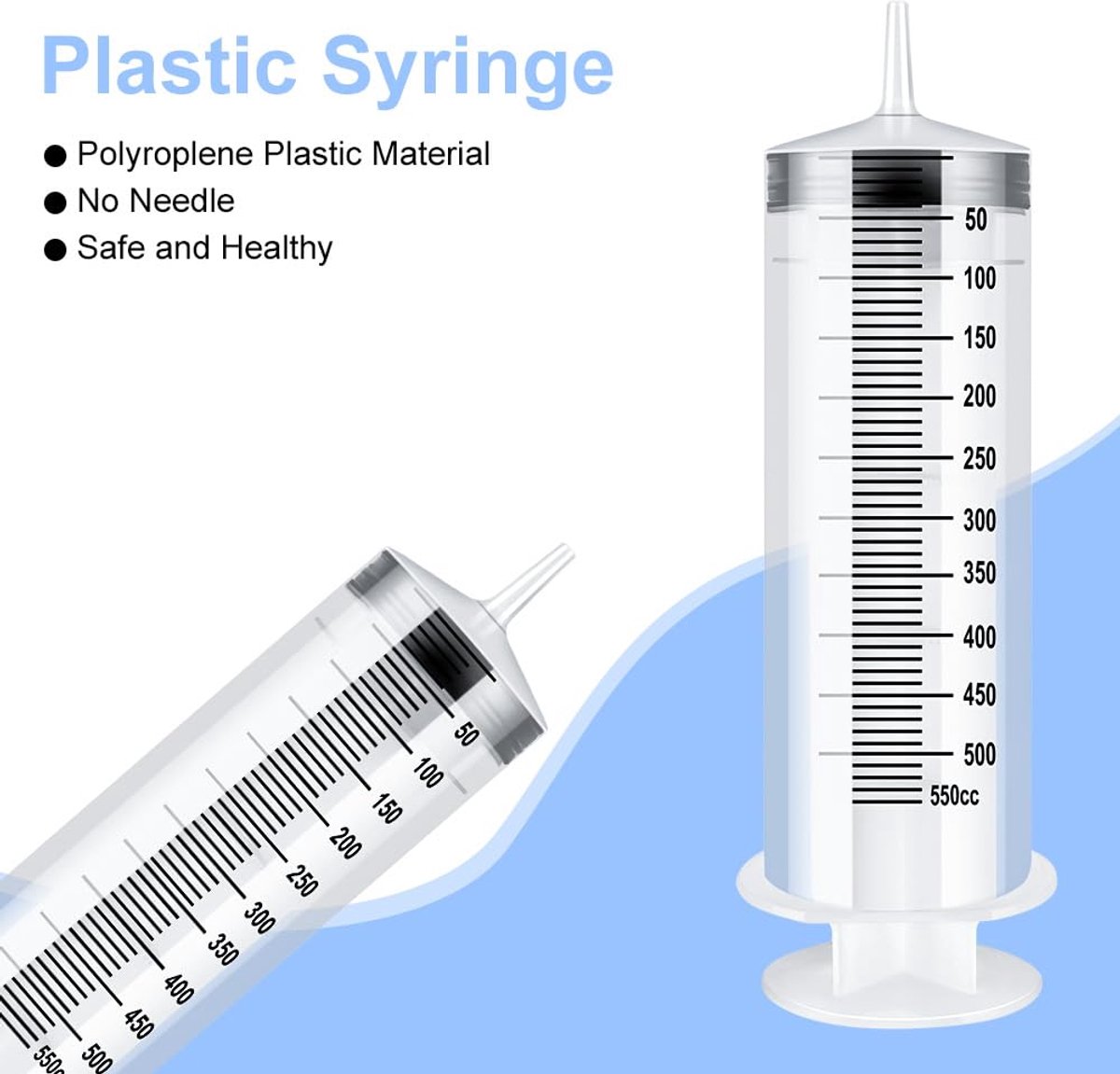 SnelShoppen - 500ml Plastic Syringe zonder Naald, Vloeistof Maatbeker met 2 Transparante Katheters voor Laboratorium, Refilling en Meten van Vloeistof