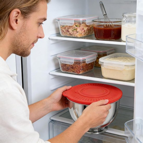 Mixer Spatdeksel - Keuken Accessoire - Schoon Bakken - Morsvrij Mengen - Diameter 23.4 cm - Rood — afbeelding 2